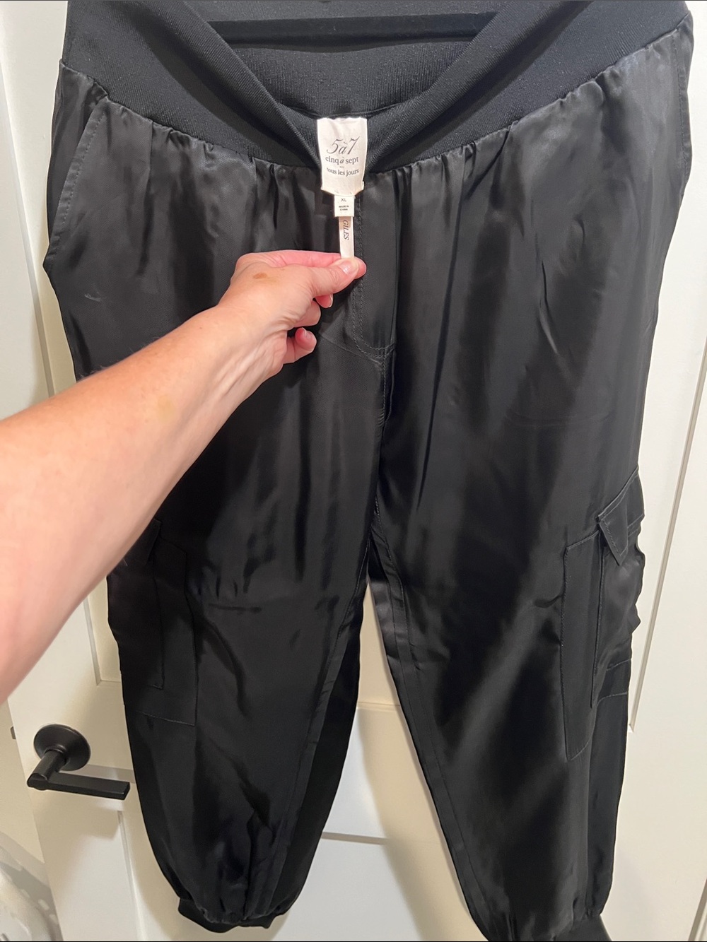 cinq a sept Black Satin Cargo Jogger Pants